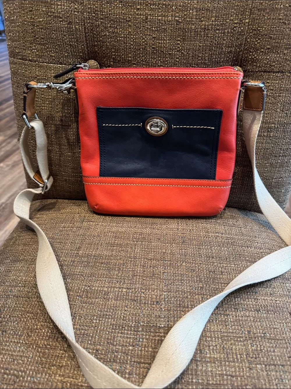 Coach park orange and navy crossbody bag purse